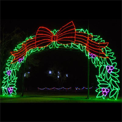 Picture of Certified Lights' Large outdoor Holiday Decorations. This is a oversized LED Christmas light arch decoration with LEDs for commercial projects.