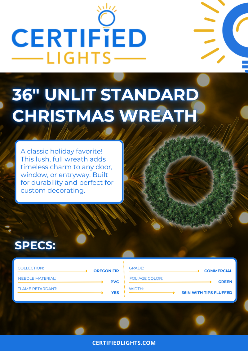 36-inch unlit standard Christmas wreath by Certified Lights, perfect for holiday home decor.