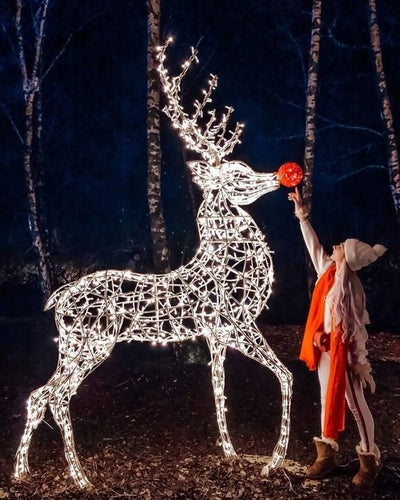 large LED outdoor reindeer with red nose