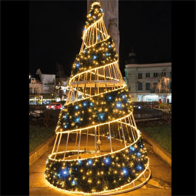 large tree made of lights and garland