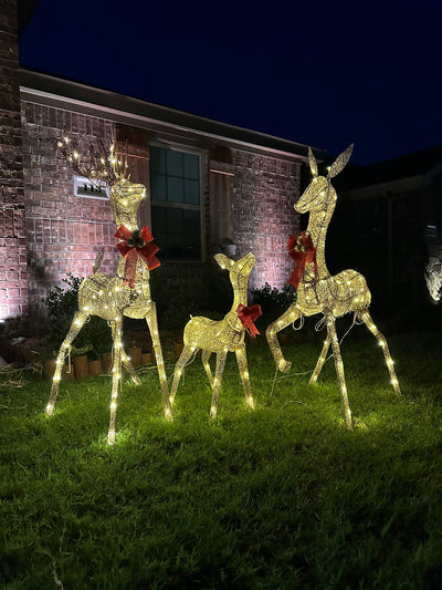 Picture of Certified Lights' Large outdoor Christmas Decorations. This is a set of large light up reindeer family Christmas decoration with LEDs for commercial holiday projects.