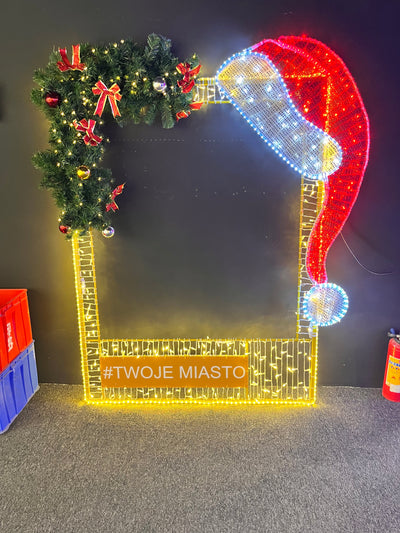 Picture of Certified Lights' Large outdoor Holiday Decorations. This is a pre-lit Christmas photo booth decoration with LEDs for commercial projects.