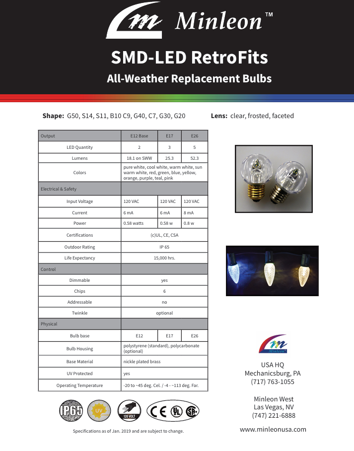 Minleon C9 V1 LED Teal Bulbs