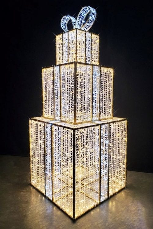 Giant Pre-Lit LED Stacked Gift Boxes - Warm White & Cool White