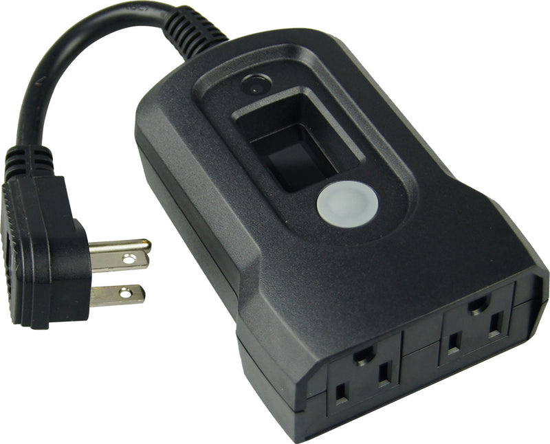 Heavy-duty weatherproof electrical timer with dual outlets and photocell sensor, ideal for outdoor holiday lights