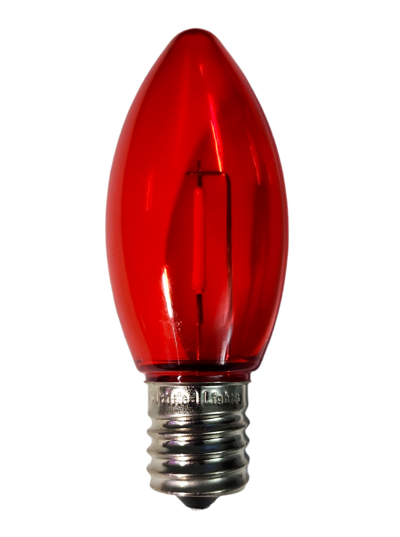 Picture of a single red plastic led C9 bulb for Christmas