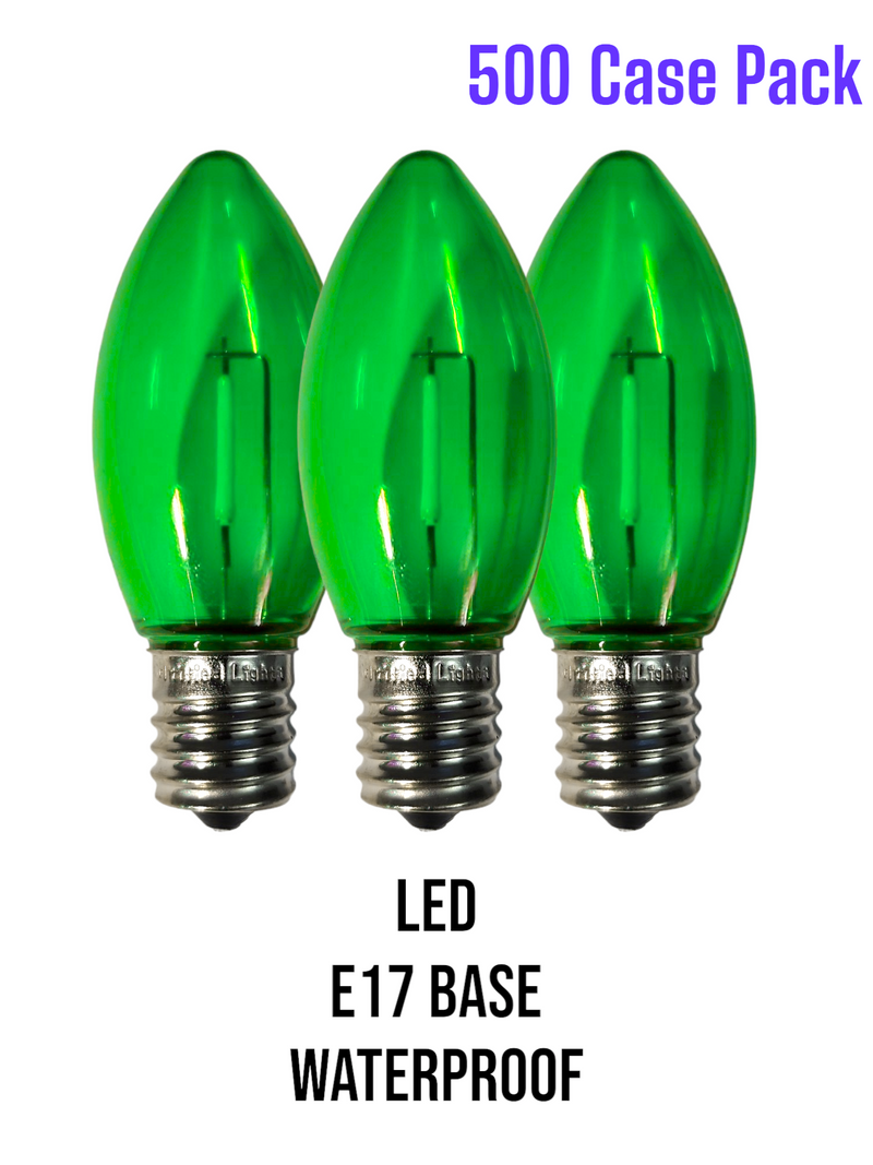 Certified Classic C9 Green LED Plastic Filament Bulbs, Shatterproof - Case of 500 Bulbs