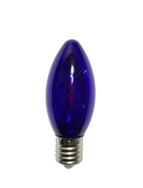 Single C9 LED Christmas light bulb in deep purple with visible filament and E17 base, ideal for seasonal displays and specialty color themes