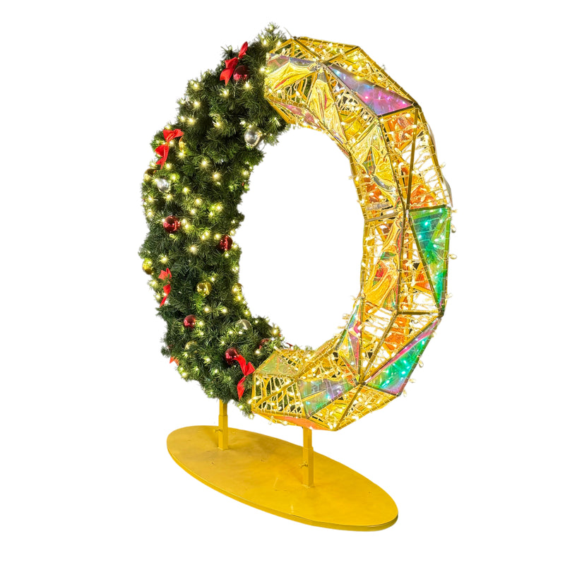 Side picture of garland and light wreath