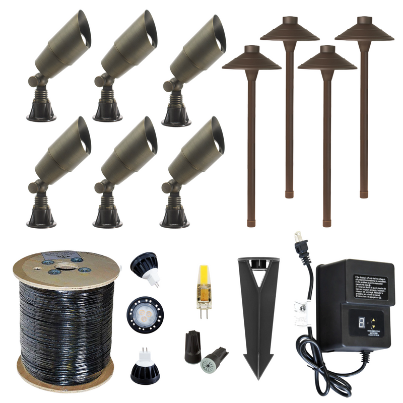 LED Landscape Spotlight & Path Lighting Kit - 6 Spotlight, 4 Path Light Set