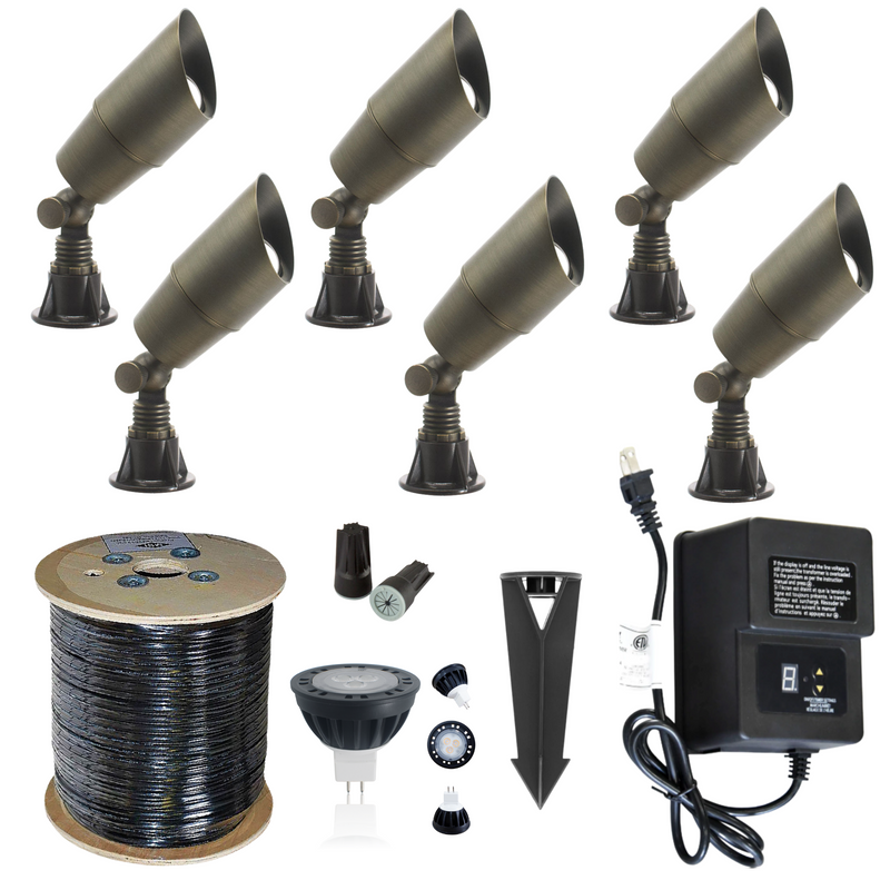 LED Landscape Spotlight Kit - 6 Spotlight Set w/ Low Voltage Transformer